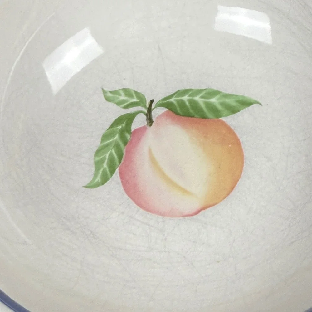 Set of 4x Pfaltzgraff Hopscotch Peach Bowls Vintage USA Stoneware Blue